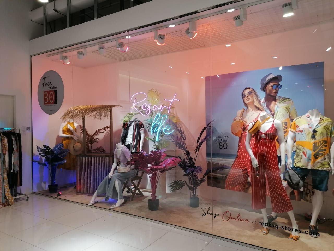 Redtag Resort Life shop window with neon-style lettering