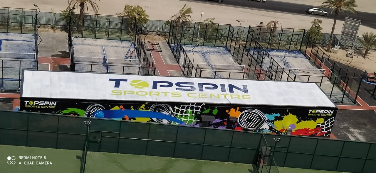 Topspin printed fence branding around a sports court